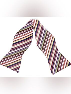 Bow Tie Tuesday Mens Rainbow Striped Cotton-Blend Vintage Bow Tie 2.75” Wide